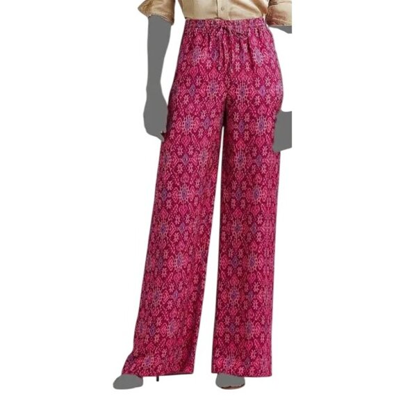 Ralph Lauren Pants - Ralph Lauren Ikat Linen Blend Pink Fushia Wide Leg Pull On Pants Size Large NWT
